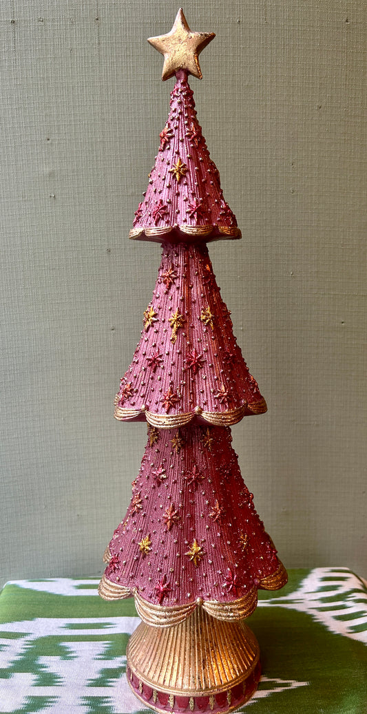Large pink resin Christmas tree with stars