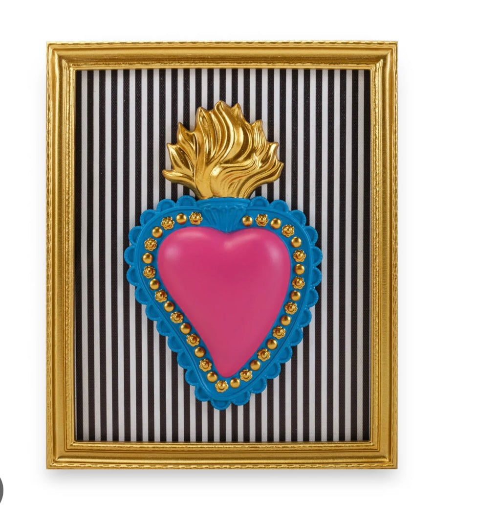 Cuore ex voto con cornice fondo righe