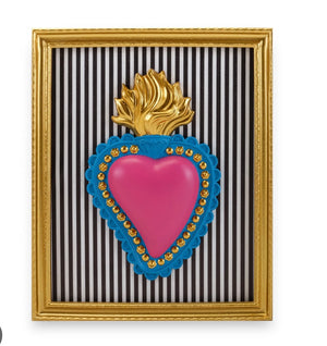 Cuore ex voto con cornice fondo righe