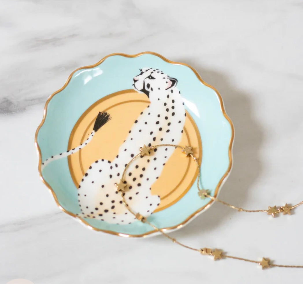 Yvonne Ellen round jewelry dish with leopard