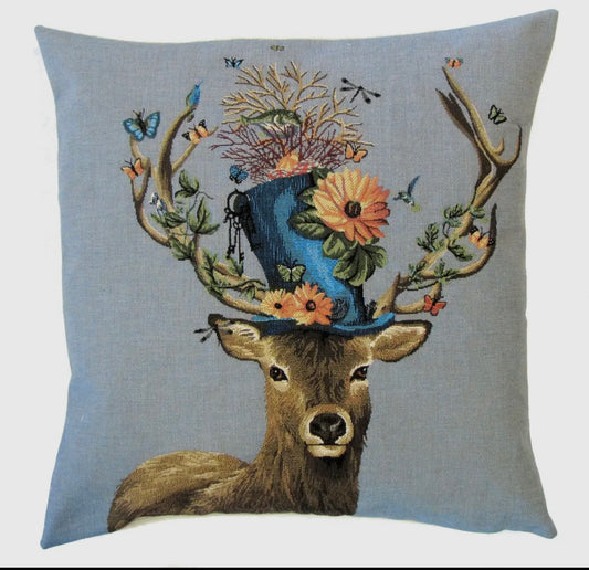 Reindeer with hat decorative cushion cover