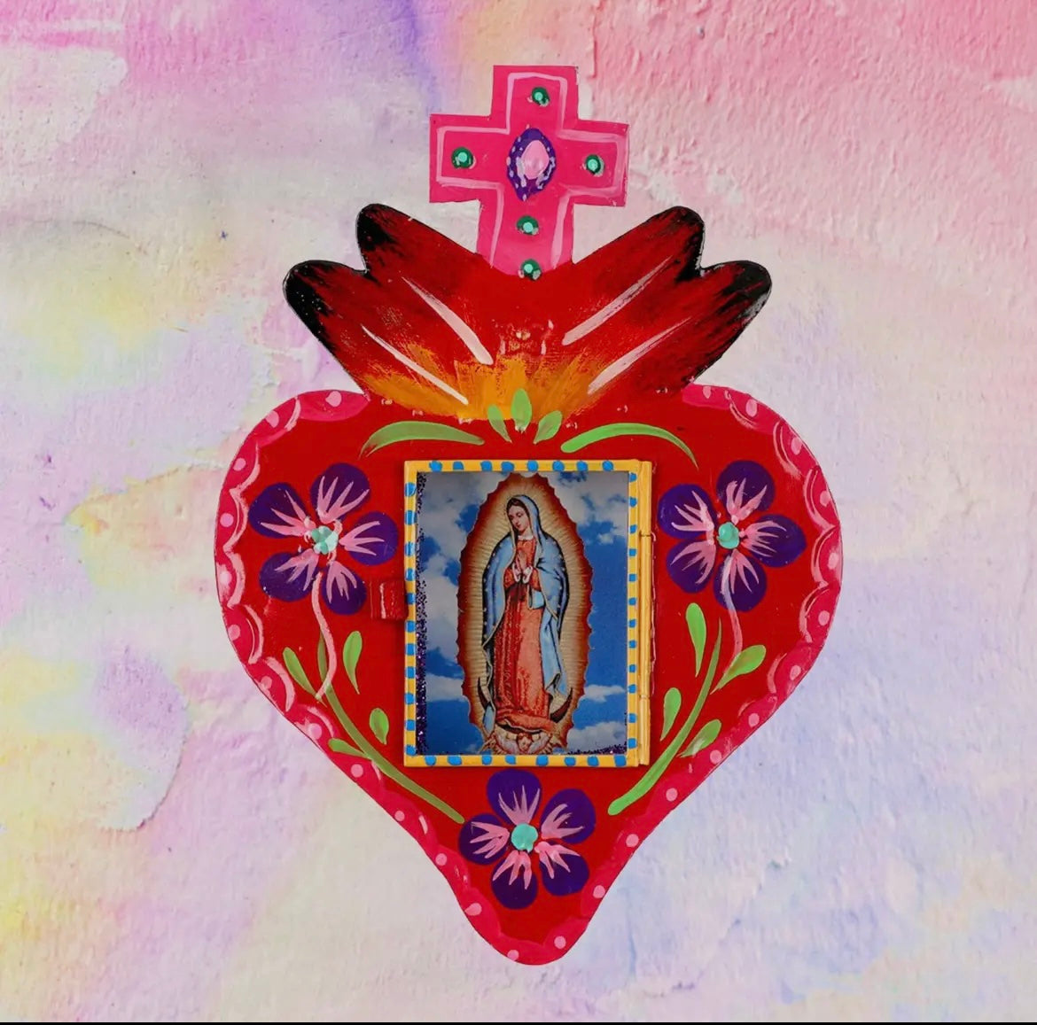 Teca votiva Vergine di Guadalupe artigianale messicana