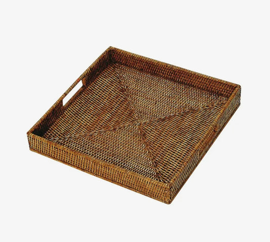 Vassoio quadrato grande in rattan