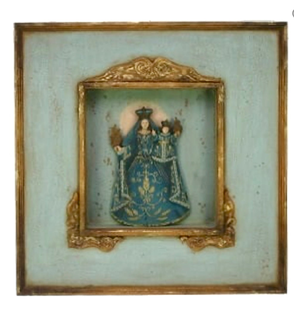 Madonna  da appendere blu in cornice acquamare