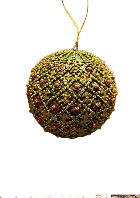 Green Christmas tree decorative ball with gold rhombus