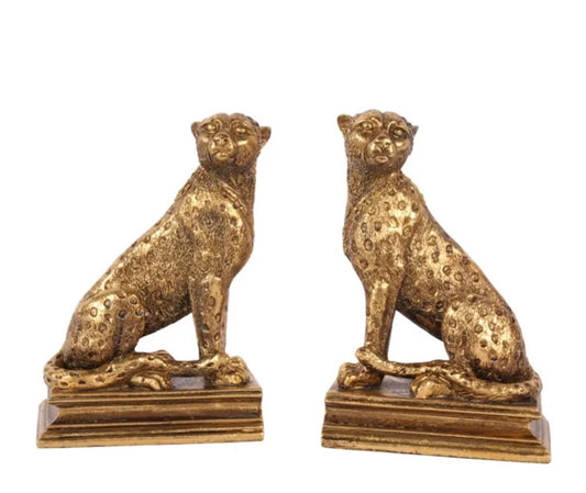 Pair of gold leopard bookends 