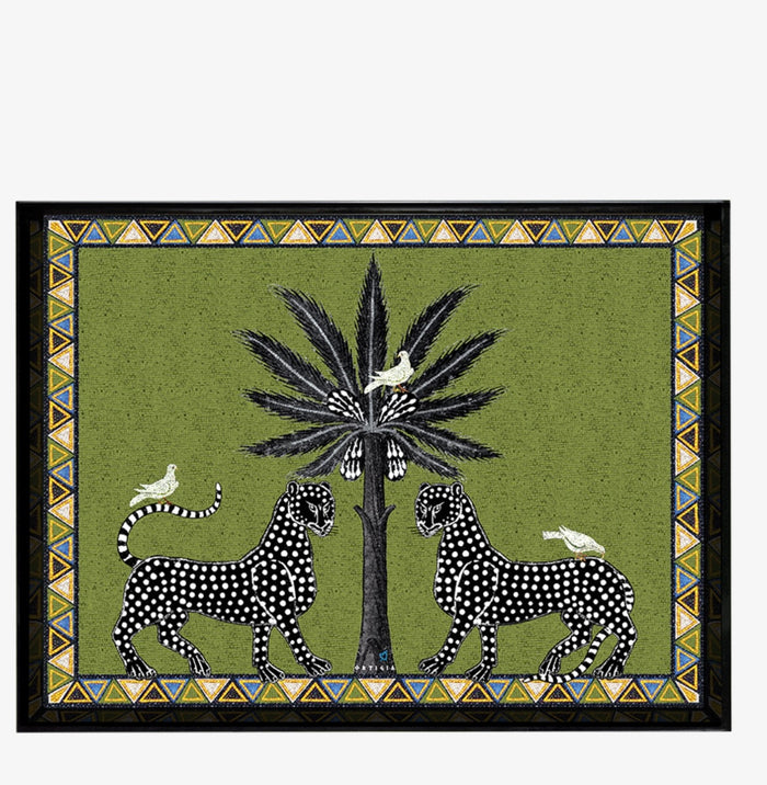 Vassoio mosaico verde ghepardi grande 38 x 28 Ortigia