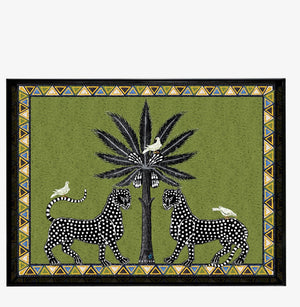 Vassoio mosaico verde ghepardi grande 38 x 28 Ortigia