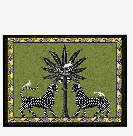 Vassoio mosaico verde ghepardi grande 38 x 28 Ortigia