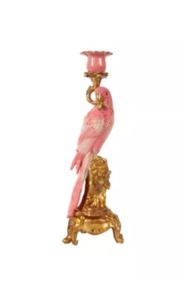 Candeliere pappagallo rosa in resina