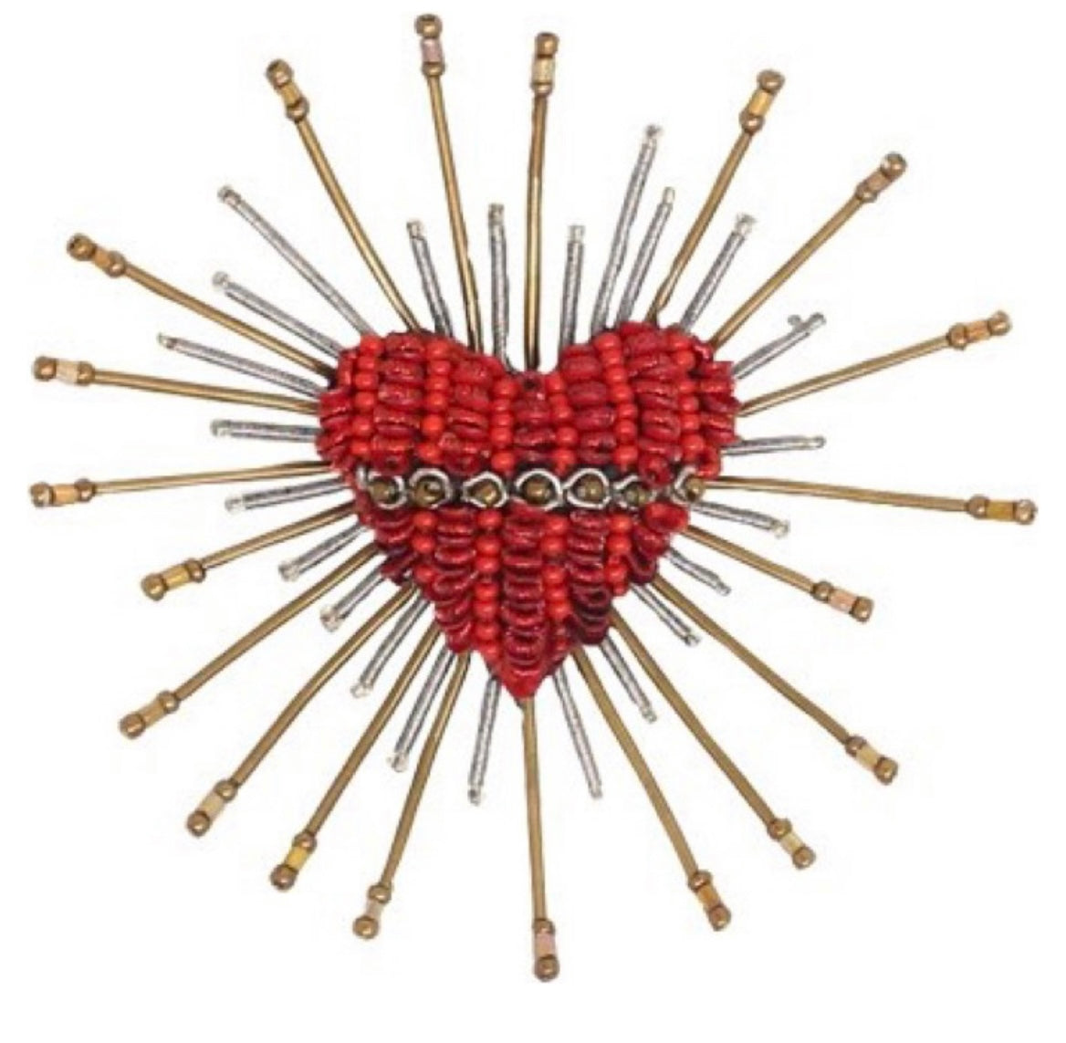 Spilla fatta a mano con perline Cuore sacro con raggi Trovelore