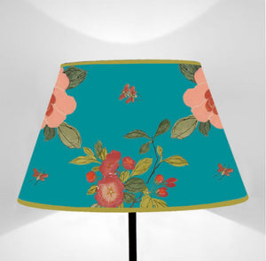 Paralume tronco di cono fiori su blu pavone cm 40
