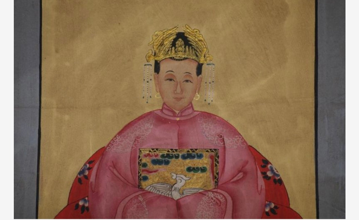 Coppia di ritratti di dignitari cinesi vestito rosa cm 100 x 50