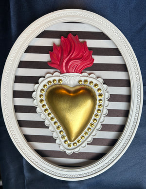 Cuore ex voto oro  cornice  righe orizzontali