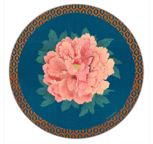 Sottopiatto Panarea Ikat fiore rosa fondo blu cm 34