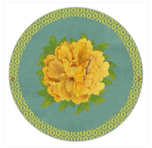 Sottopiatto Panarea Ikat fiore giallo su verde cm 34
