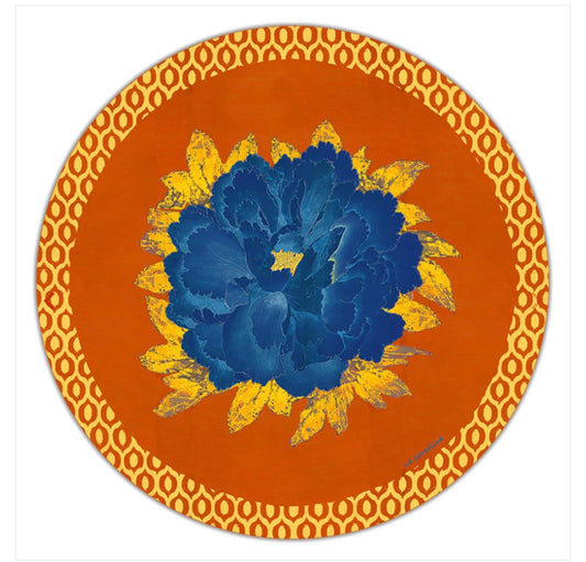 Sottopiatto Panarea Ikat fiore blu su arancio cm 34