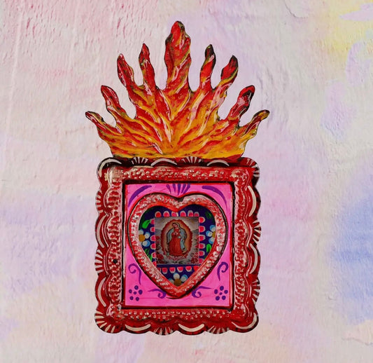 Devotional shrine Virgin of Guadalupe pink Mexican craftsmanship