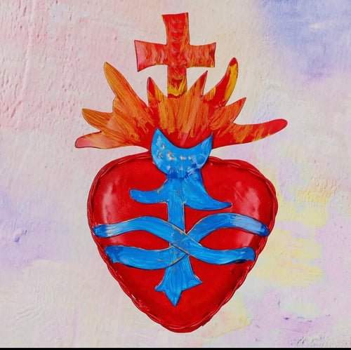 Croix artisanale mexicaine ex voto du Sacré-Cœur
