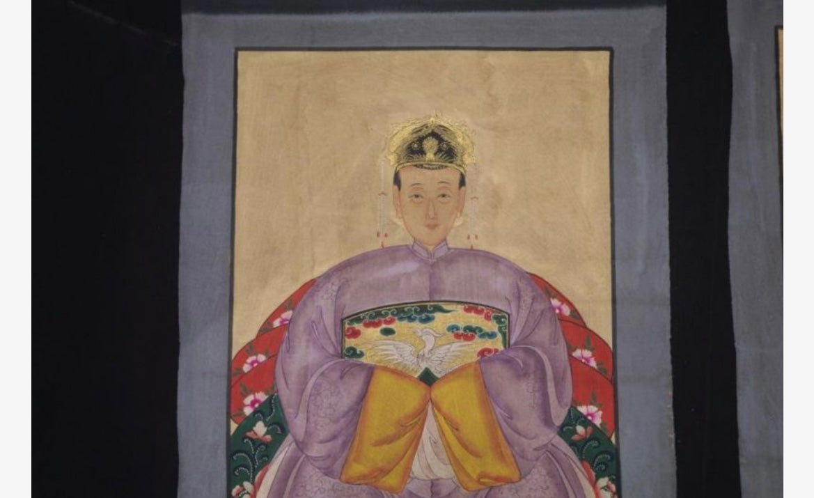 Coppia di ritratti di dignitari cinesi vestito viola cm100 x 50