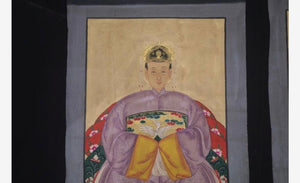 Coppia di ritratti di dignitari cinesi vestito viola cm100 x 50