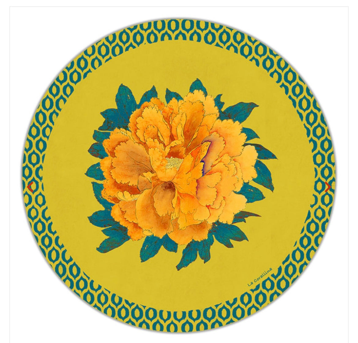 Sottopiatto Panarea Ikat fiore giallo su verde cm 34