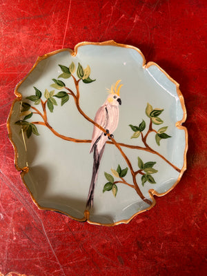Assiette à pain ou boîte à bijoux d'oiseaux sur fond bleu clair