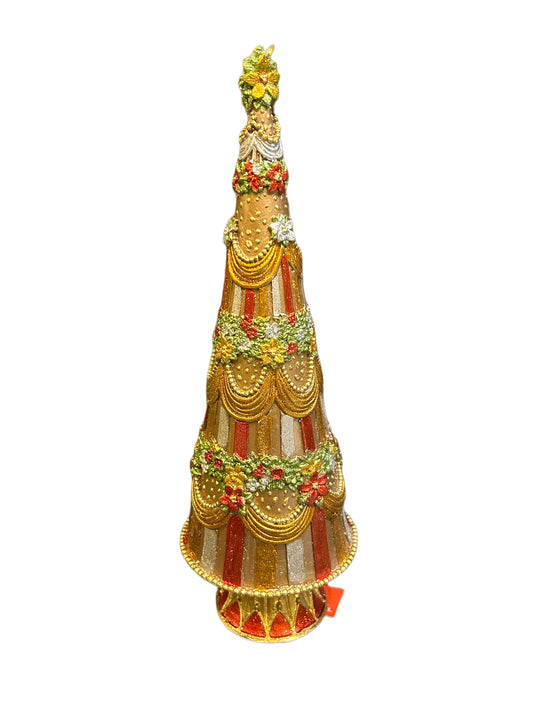 Medium gold resin Christmas tree with festoons