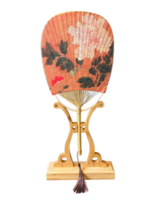 Ventaglio cinese con supporto in  legno rosso peonia