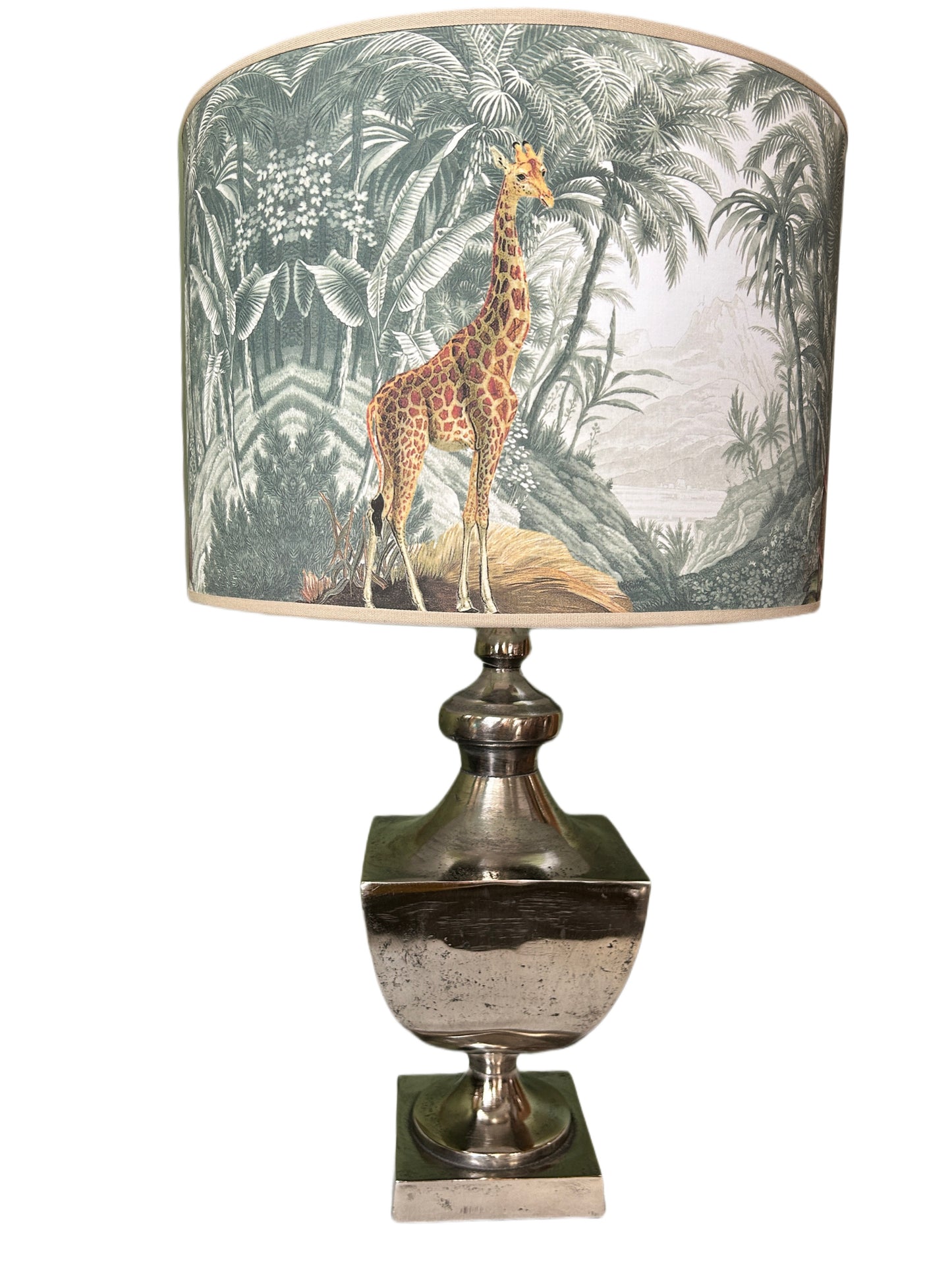 Lampada in acciaio grande con paralume Africa diam 40