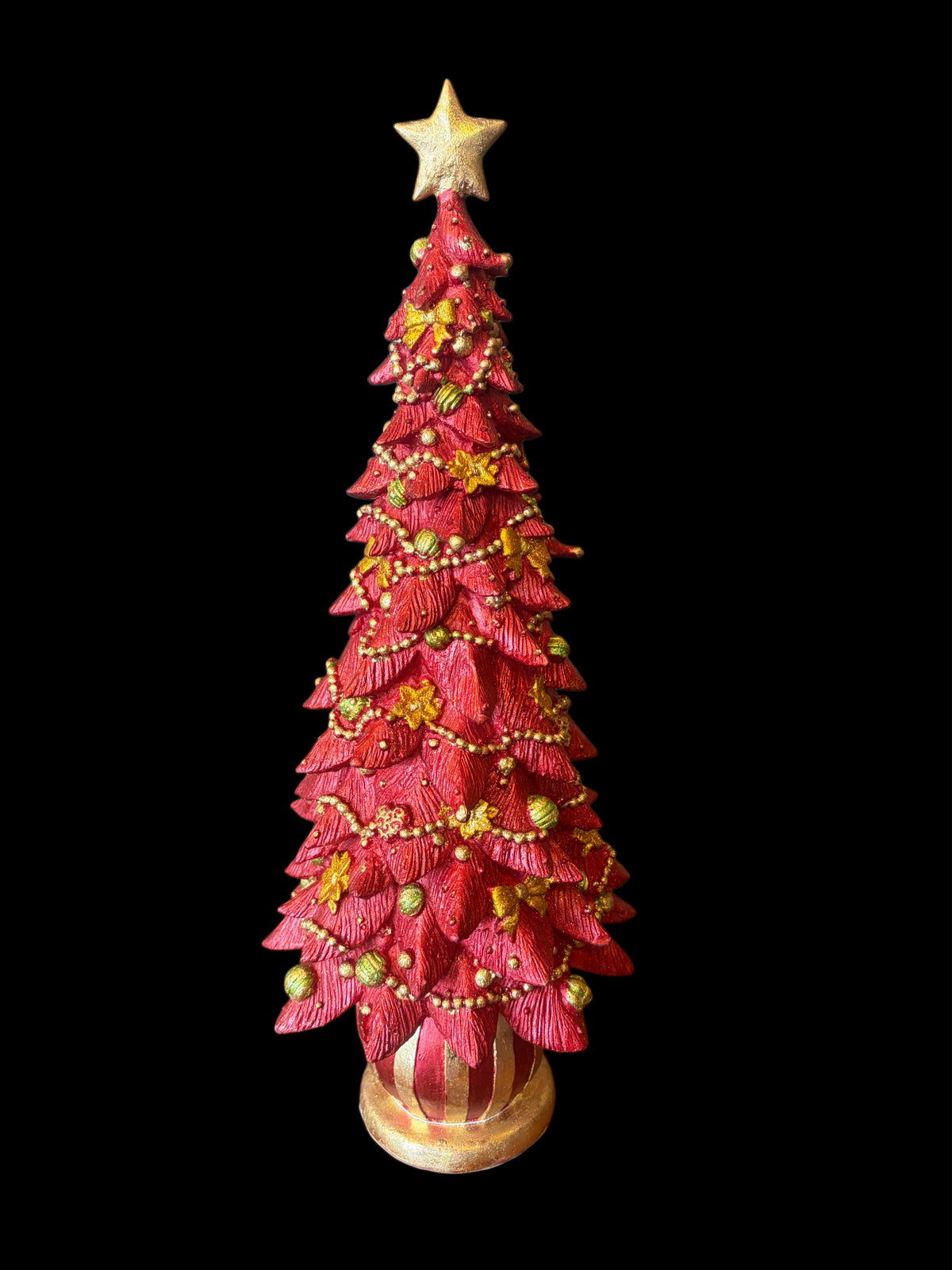 Albero di Natale base righe Rossi stelle e fiocchi medio h cm 35