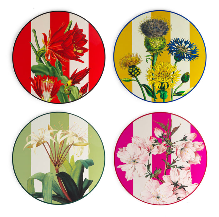 Set 4 sottopiatti righe e fiori cm 39
