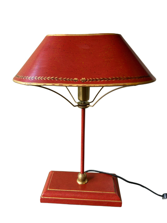 Lampada con paralume in metallo rossa e oro