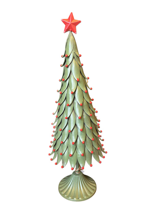 Albero in metallo verde con pallini rossi grande