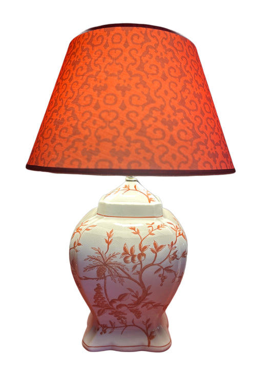 Lampada ramage arancio con paralume damasco