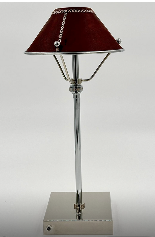 Lampada ricaricabile avviso con paralume in pelle