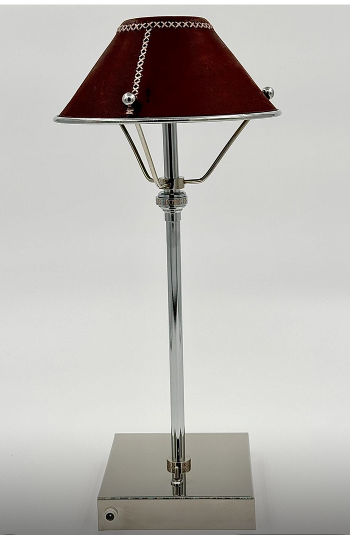 Lampada ricaricabile avviso con paralume in pelle