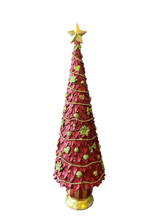 Albero di Natale in resina rosso cuori e fiocchi grande