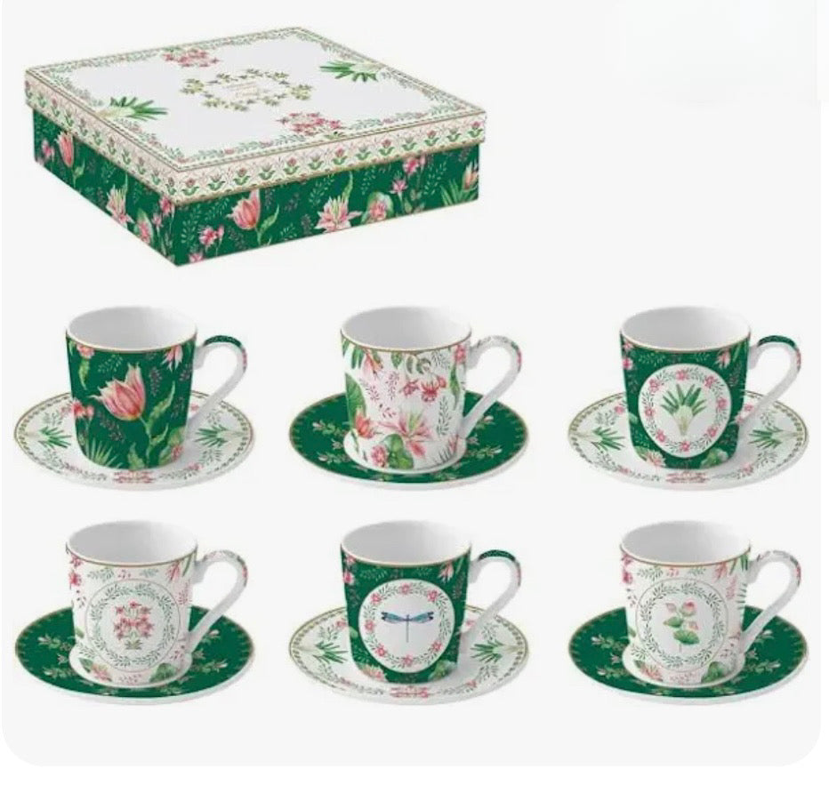 Set sei tazzine caffe’ Botanic Chic con scatola regalo