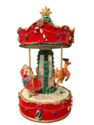 Carillon giostra con cavalli e Babbo Natale