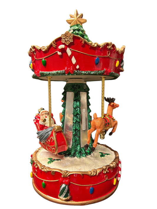 Carillon giostra con cavalli e Babbo Natale