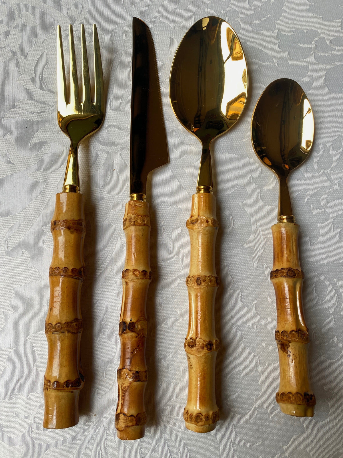 Posate in bambù, set per 6 persone, oro