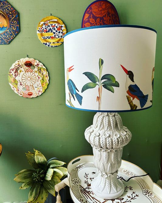 Henri ceramic lamp with Kingfisher lampshade