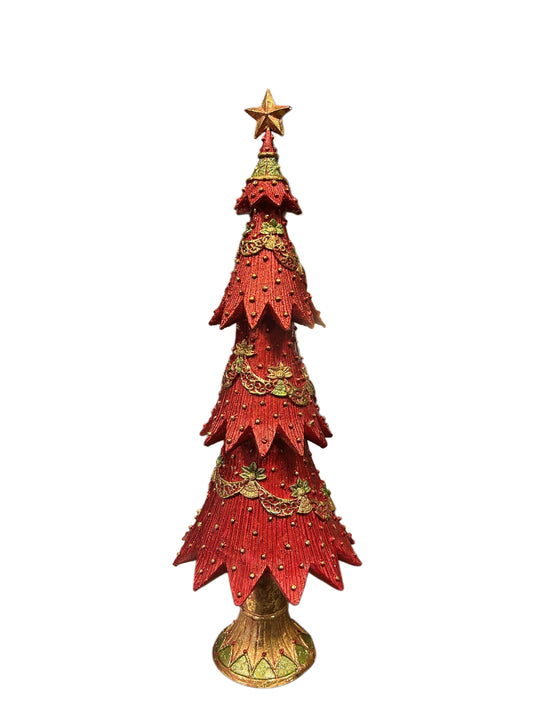 Albero dí Natale rosso con piede festoni grande