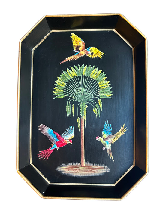 Vassoio in metallo smaltato White parrots