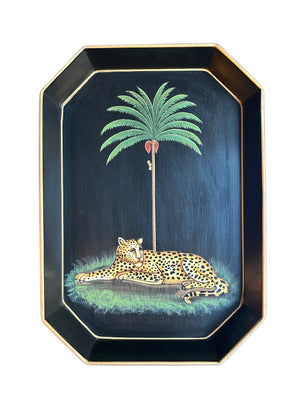 Vassoio in metallo decorato a mano leopardo e palma