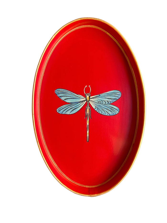 Vassoio ovale Libellula su rosso Les Ottomans