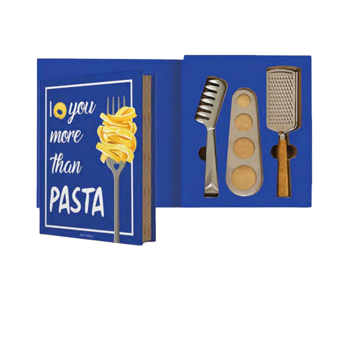 Set per la pasta con pinza spaghetti, dosapasta e grattugia “ I love you more than Pasta”