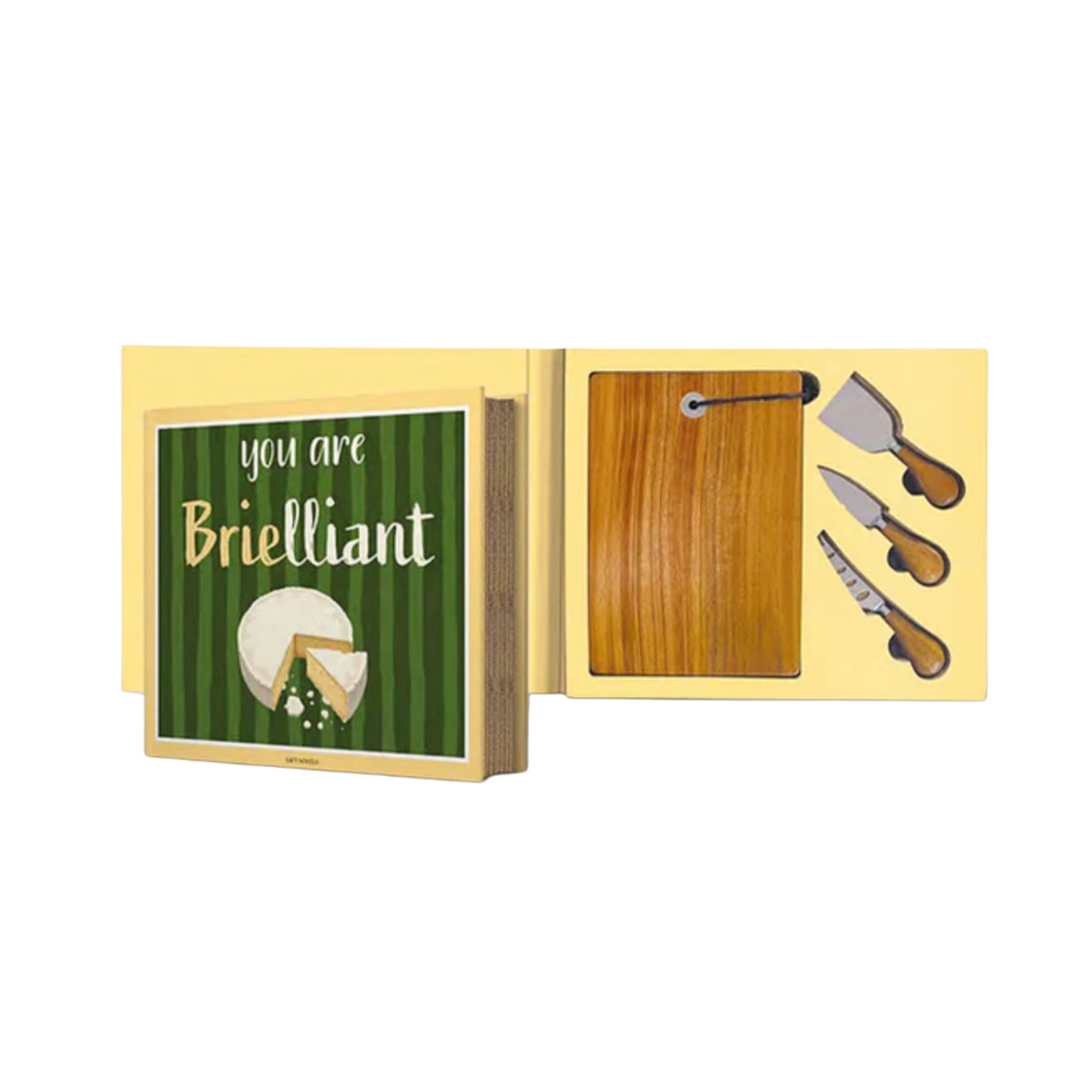 Set per formaggi , tagliere e tre coltelli “ You are Brielliant”