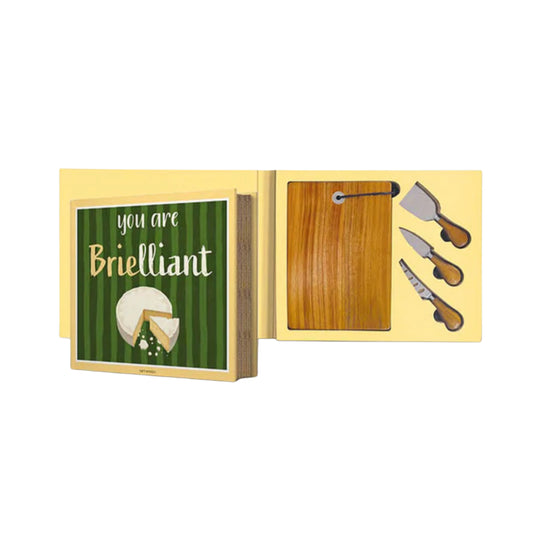 Set per formaggi , tagliere e tre coltelli “ You are Brielliant”